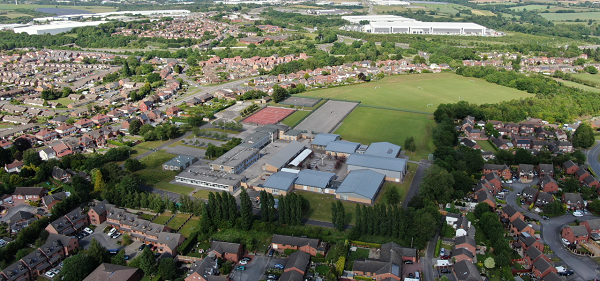 Pictured is Frederick gent School, green spaces and housing in South Normanton